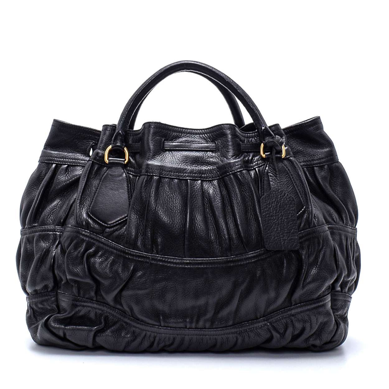 Prada - Black Gaufree  Leather Hobo Bag 